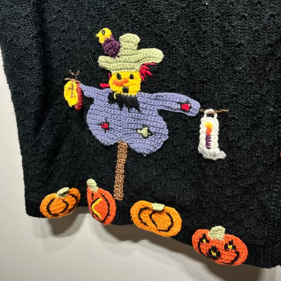 VTG Karen Scott Sweater Vest Hand Embroidered Black Halloween Fall Pumpkin XL - Picture 4 of 10